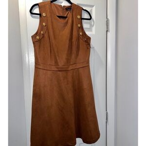 White House Black Market Sleeveless Crest Detail Suede Fit-N-Flare Dress